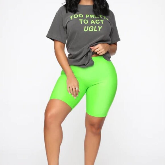 Fashion Nova Pants - NWT Fashion Nova Rough Rider Biker Shorts Neon Lime Green M Vegan Leather Style
